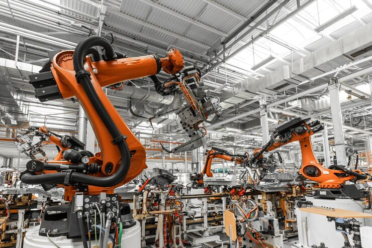Robôs posicionados em indústria automotiva - Laudo Robô Mecânico Industrial Robôs posicionados em indústria automotiva - Laudo Robô Mecânico Industrial