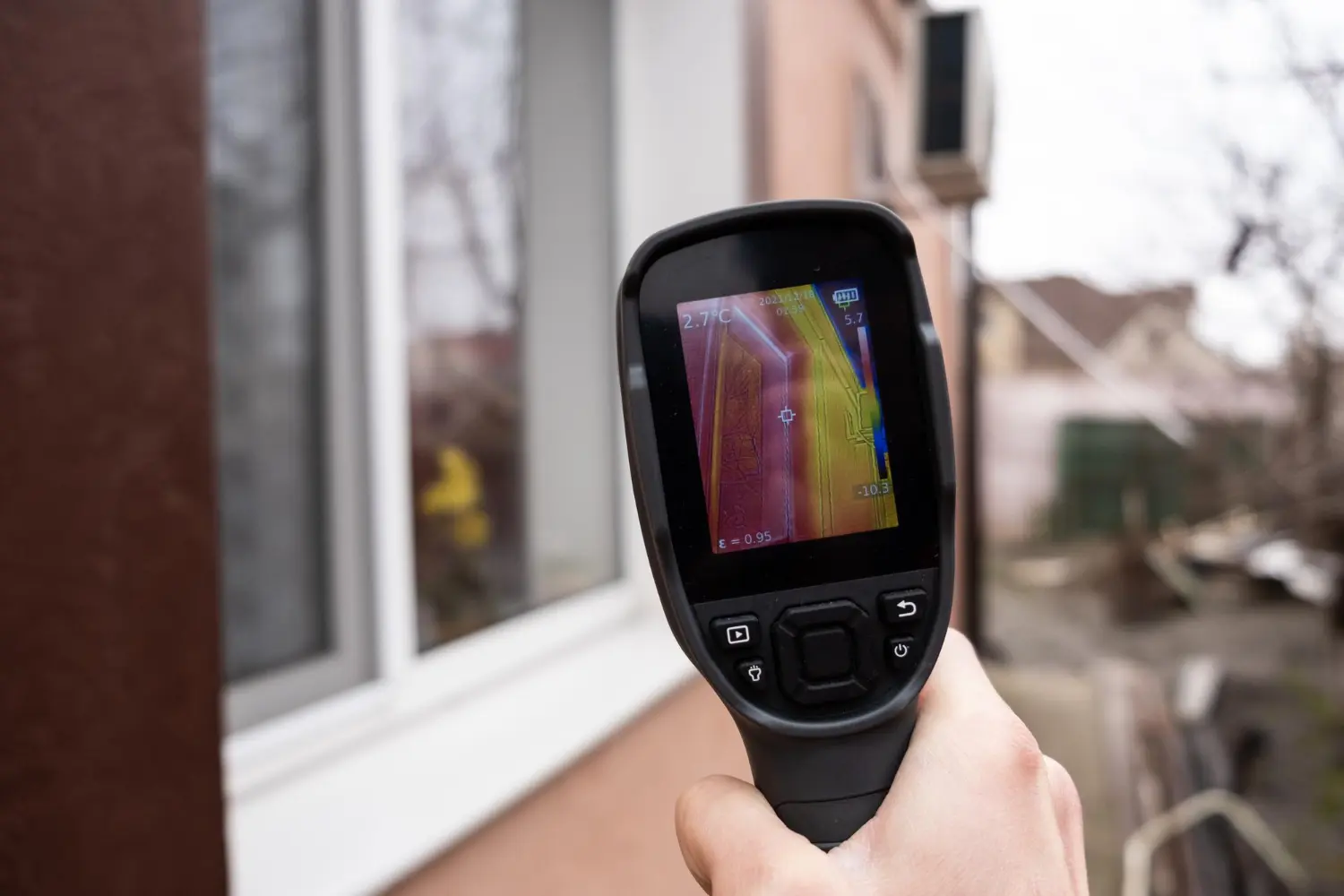 Inspeção termográfica externa detecta perdas energéticas e anomalias estruturais invisíveis a olho nu.