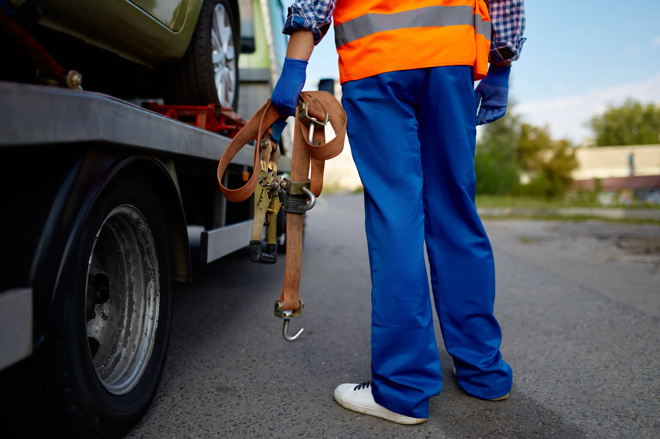 O profissional prepara as cintas e dispositivos de fixação, assegurando a estabilidade da carga e a conformidade com as normas de movimentação mecânica.