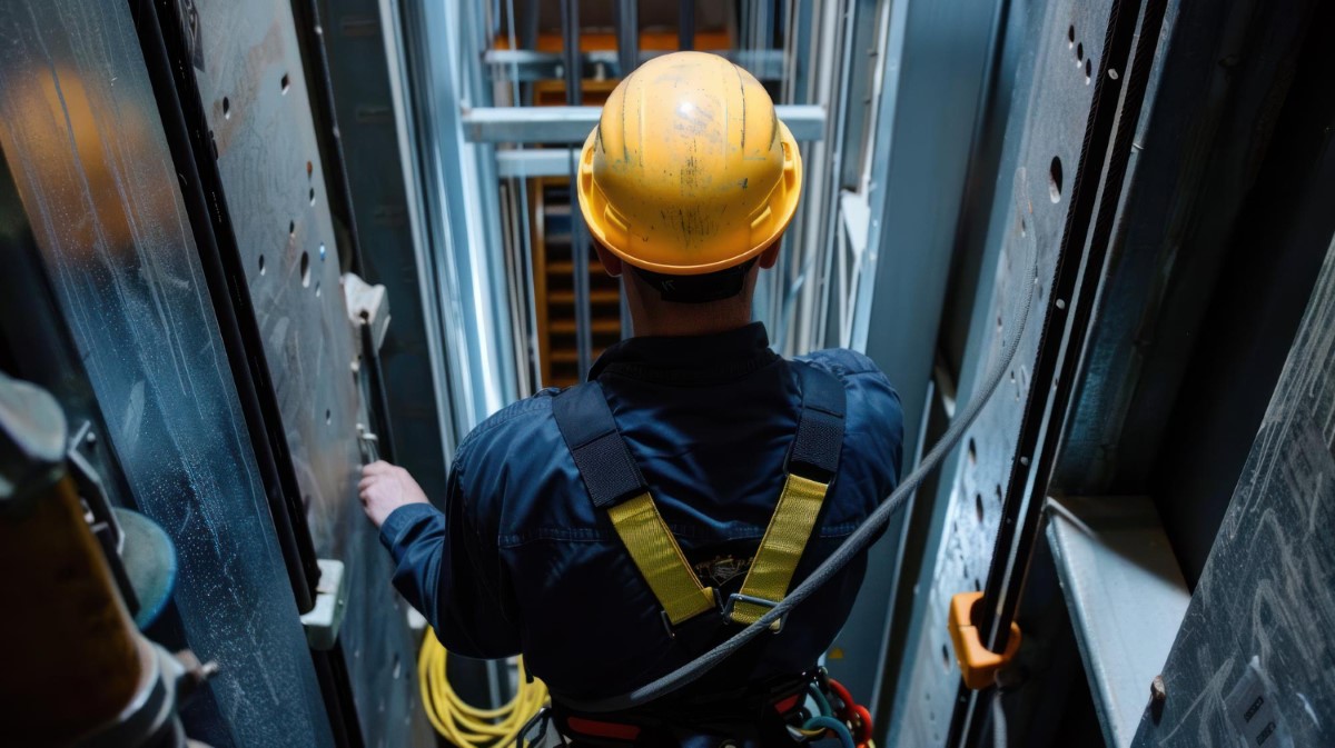 Inspection inside the elevator shaft reinforces the operator’s ability to identify mechanical risks and maintain safe operating conditions.