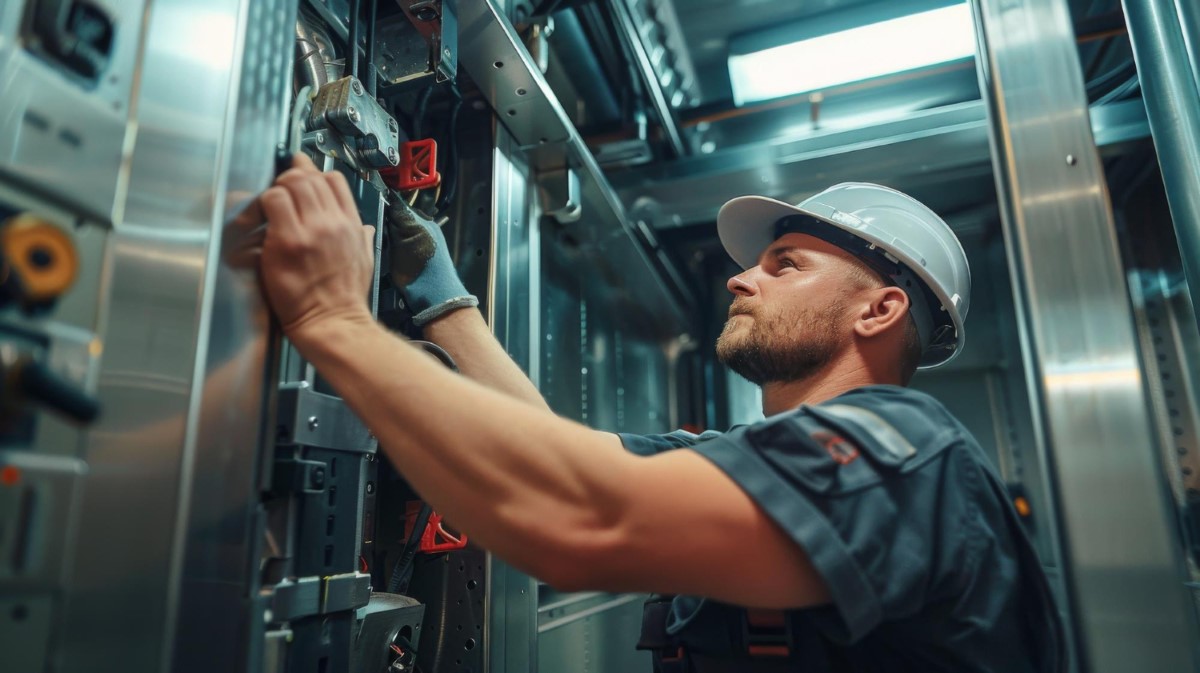 Technical adjustments during elevator assembly ensure accurate alignment, reliable braking response and long-term mechanical stability.