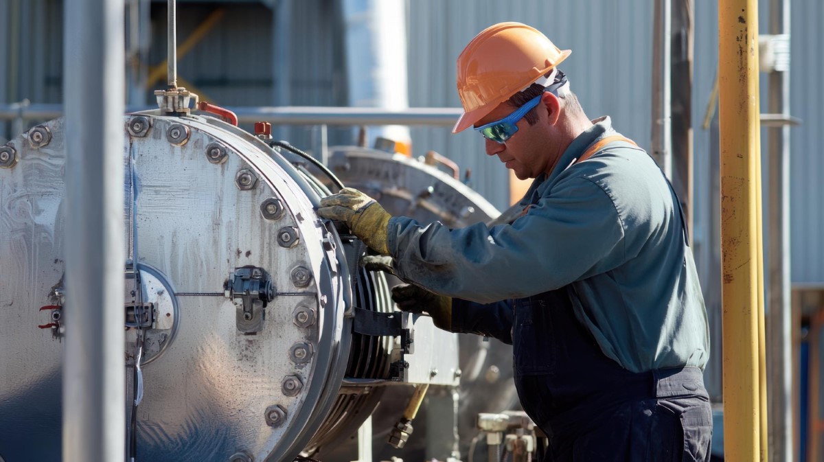 Inspection of flange sealing conditions to prevent leaks during process unit operation.