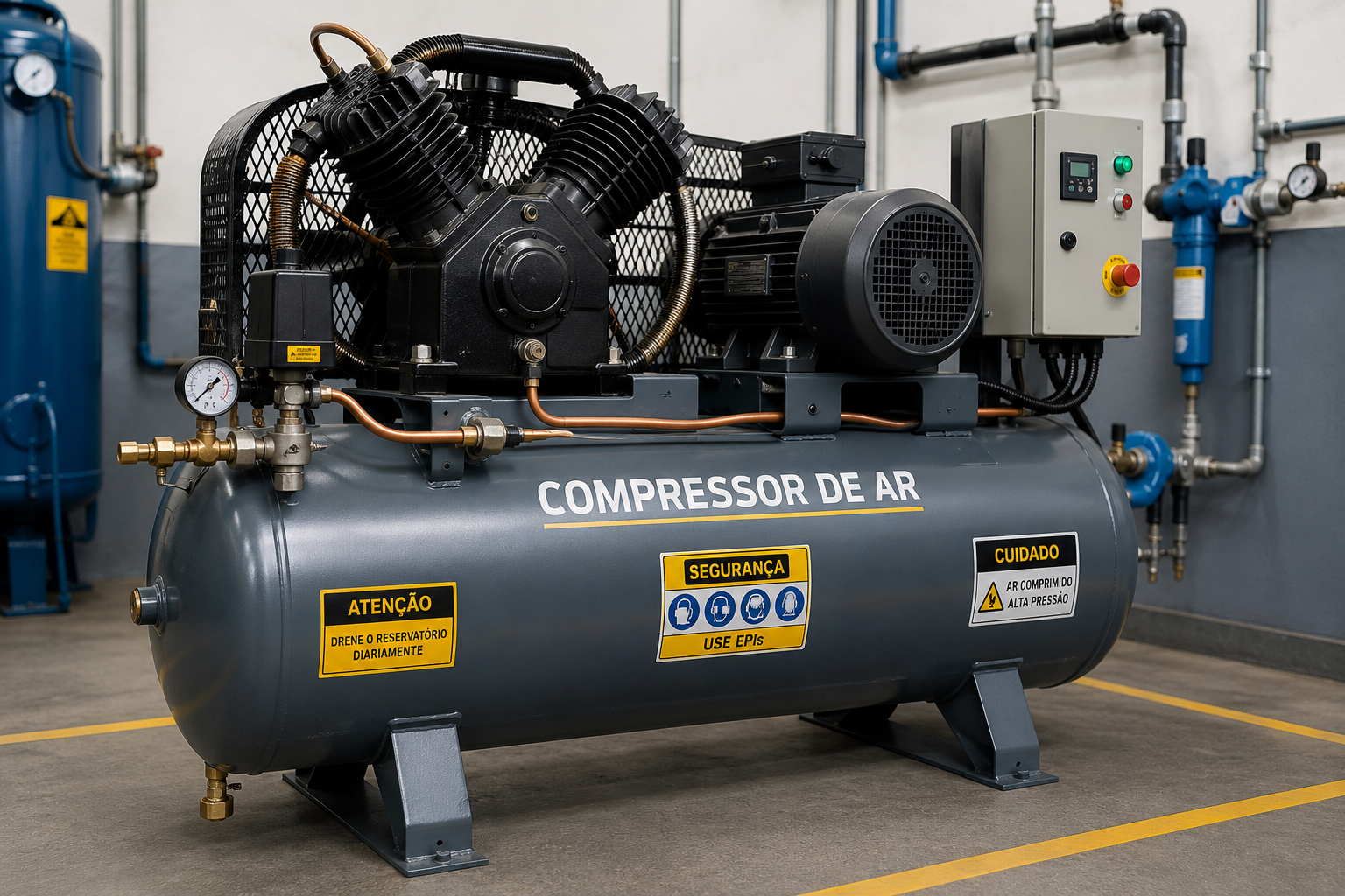 Operação segura começa com inspeção, manutenção e monitoramento contínuo. Compressores de ar exigem controle dos parâmetros operacionais, dispositivos de segurança em perfeito funcionamento e profissionais capacitados para prevenir falhas, vazamentos e acidentes envolvendo sistemas pressurizados.