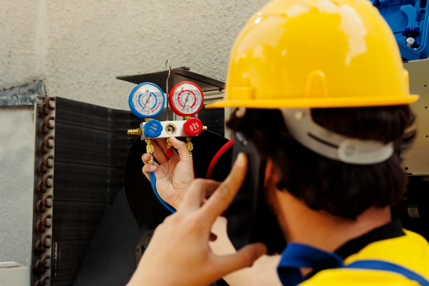 Técnico verificando pressões e temperaturas em sistemas de gases e combustíveis, assegurando estabilidade e operação segura.