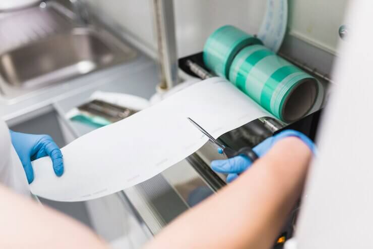 Impressão saindo de uma máquina de rotulagem - Laudo de Máquina de Rotulagem Impressão saindo de uma máquina de rotulagem - Laudo de Máquina de Rotulagem