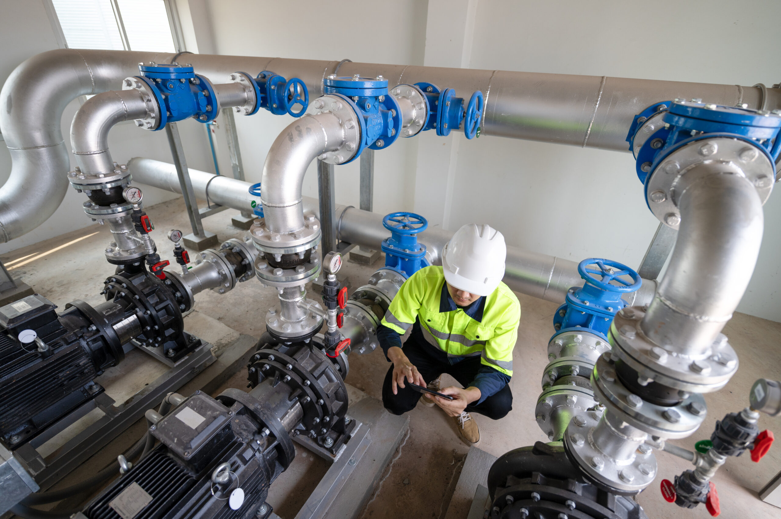 Engenheiro realiza inspeção técnica e registro de dados em sistema pressurizado durante ensaio de estanqueidade. Garantia de integridade estrutural e conformidade normativa. - Curso Como Fazer Teste de Estanqueidade – NR-34.