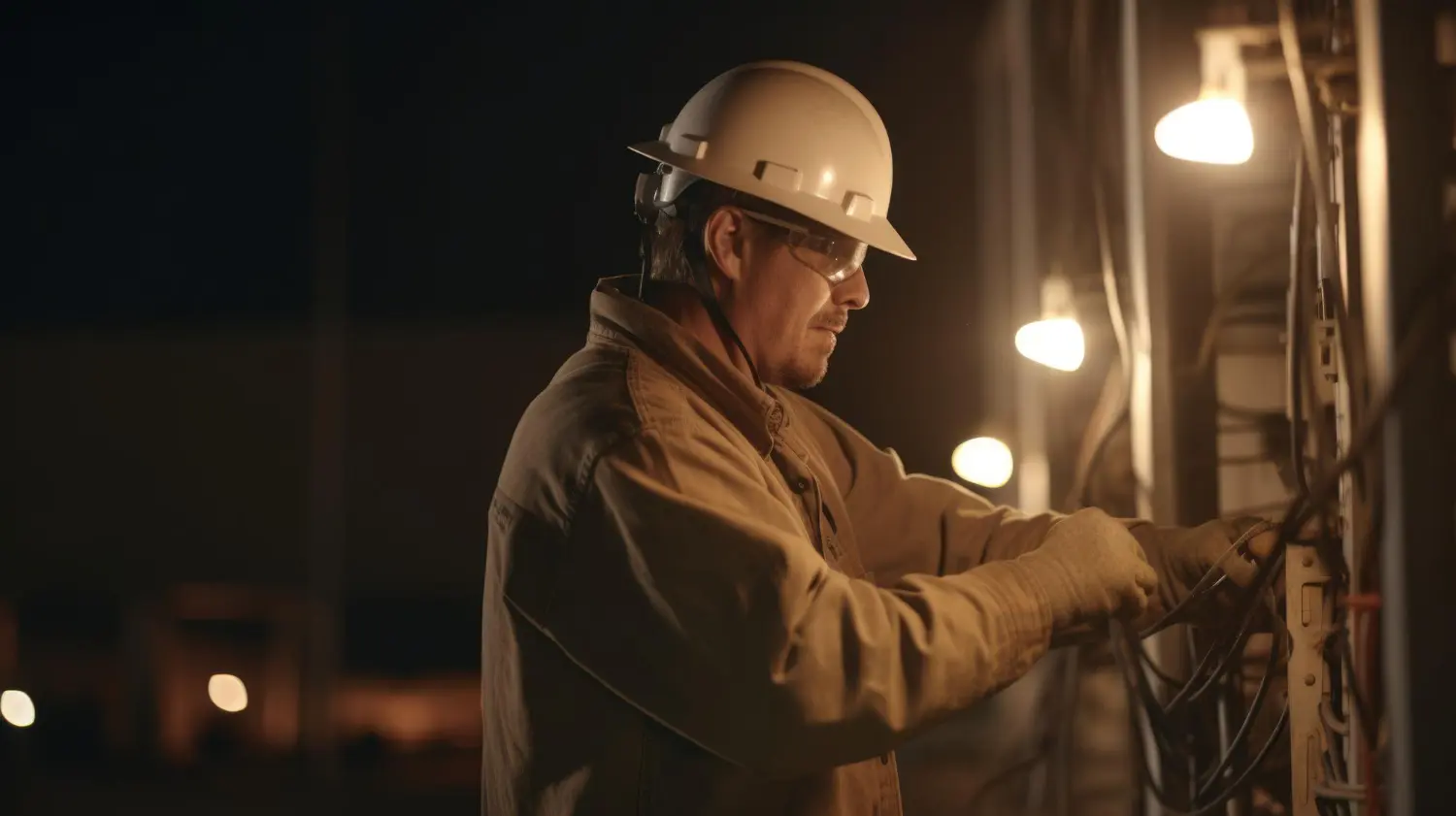 Execução de atividade em sistema energizado à noite requer liberação formal, iluminação adequada e aplicação dos procedimentos ensinados no curso NR 10 – SEP.