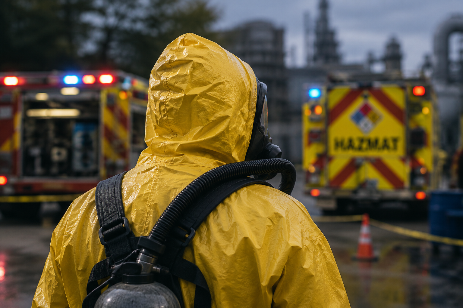 Operacional Hazmat Profissional Hazmat monitora uma ocorrência com produtos perigosos e coordena a resposta técnica em área isolada, priorizando a segurança das equipes, da população e do meio ambiente.