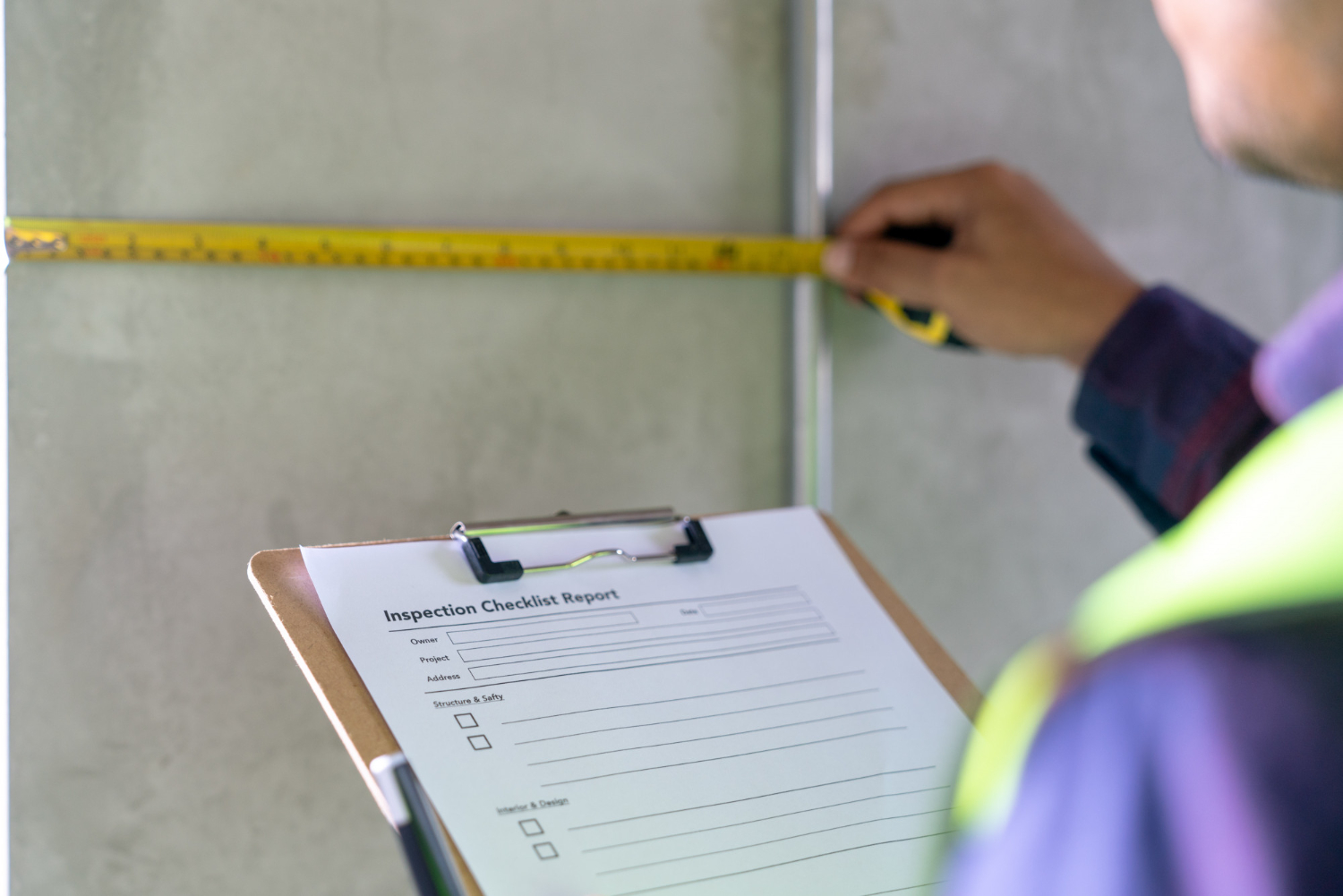 Inspeção técnica estruturada com base em critérios da NFPA 1300: medição, registro e análise para identificação de riscos físicos na comunidade.