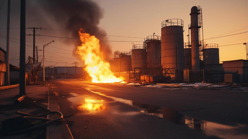 Industria de combustíveis em um momento de incendio. - Curso Inspeção NR 20