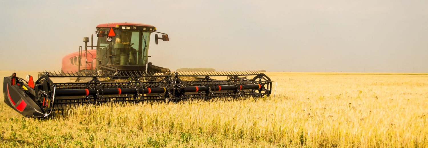 Colheitadeira moderna operando em campo de trigo – Uma colheitadeira de alta performance garantindo uma colheita eficiente e ágil, essencial para a produção agrícola em larga escala. - Curso NR 12 Anexo II e XI.