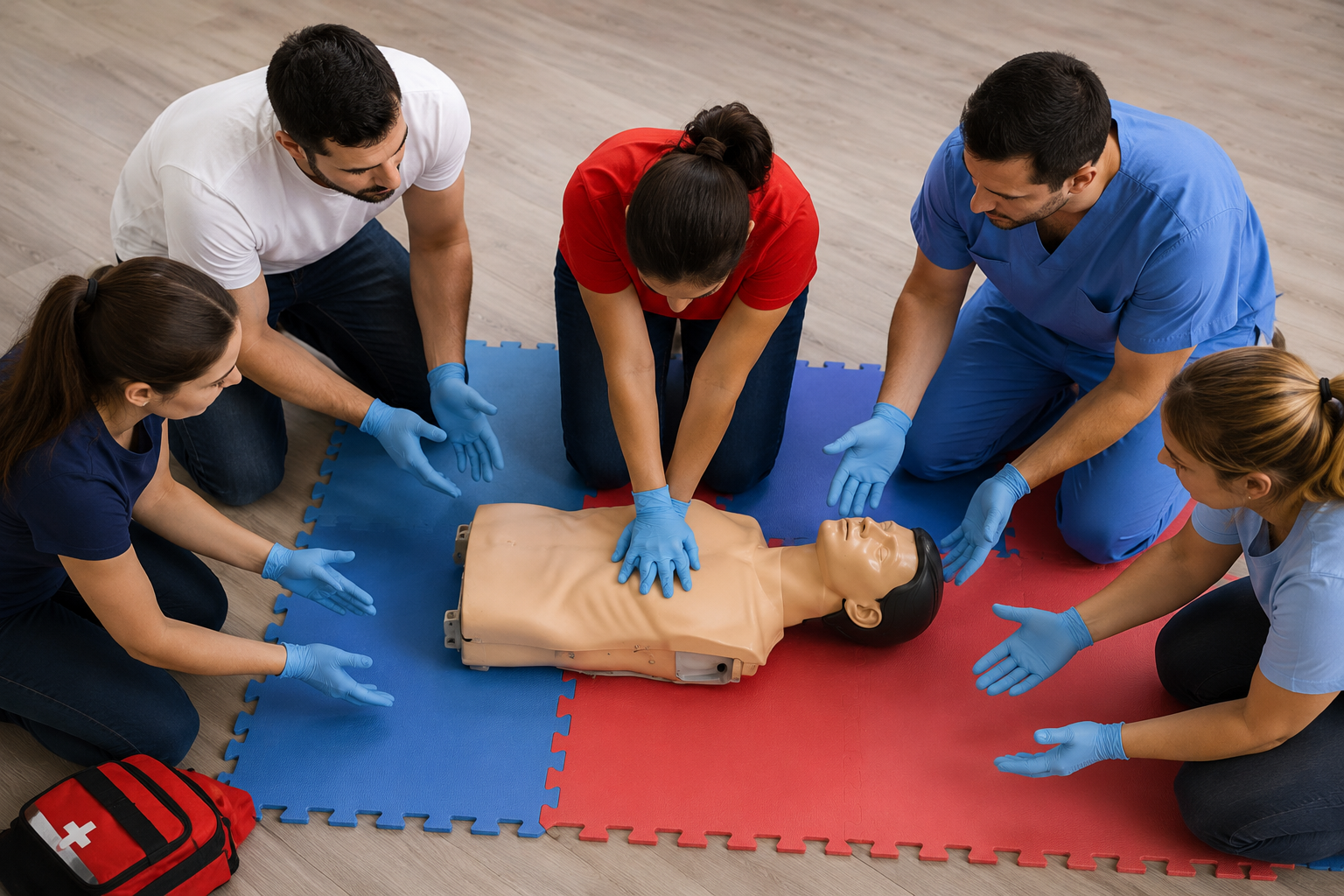 O treinamento coletivo de Ressuscitação Cardiopulmonar (RCP) desenvolve habilidades práticas para reconhecer a parada cardiorrespiratória, executar compressões torácicas de alta qualidade e atuar de forma coordenada durante emergências, fortalecendo a segurança e a eficiência no atendimento de primeiros socorros.
