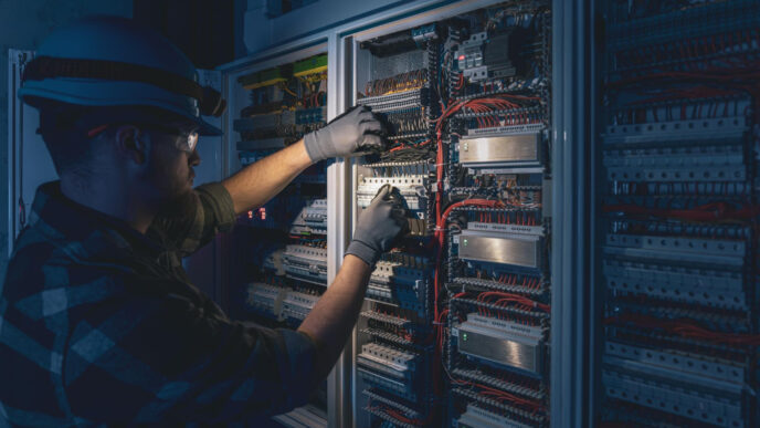 Ajuste dos parâmetros no painel elétrico para sincronização com o Simodrive, garantindo compatibilidade com sistemas de acionamento e gerenciamento de emergência. - Curso Programação Simodrive