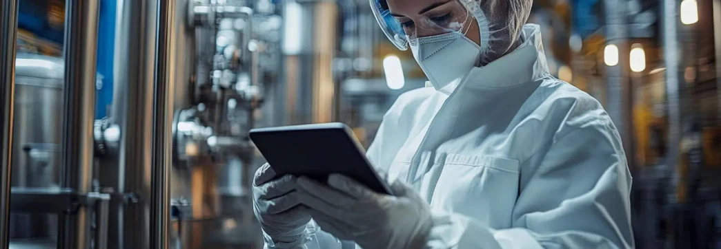 Profissional em ambiente químico durante curso sobre elaboração de FDS