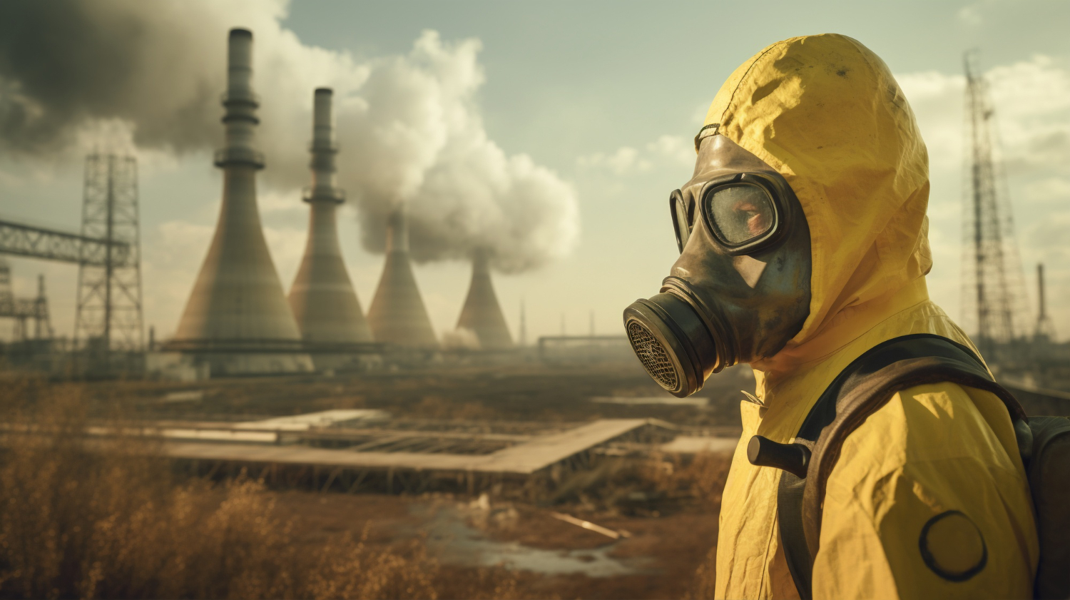 Trabalhador em traje de proteção observa área industrial com vapores intensos, evidenciando o risco e a necessidade de segurança em atmosfera explosiva. - Curso Calibração IEC 60079-0