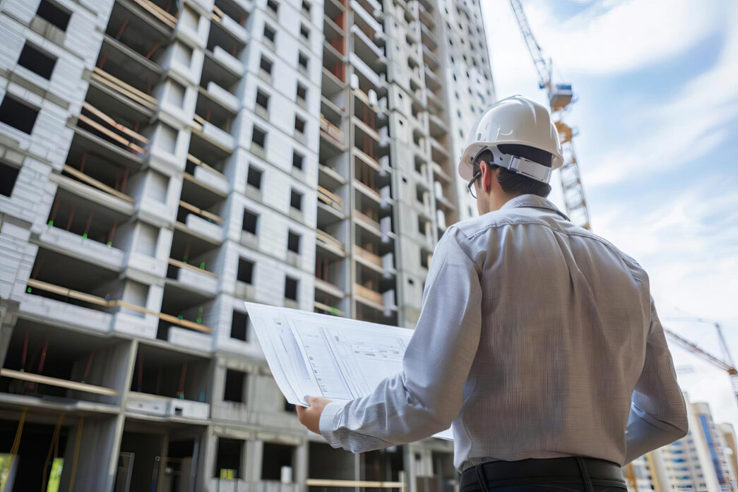 Engenheiro analisando uma estruturas de construção.