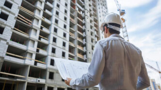 Engenheiro analisando uma estruturas de construção.