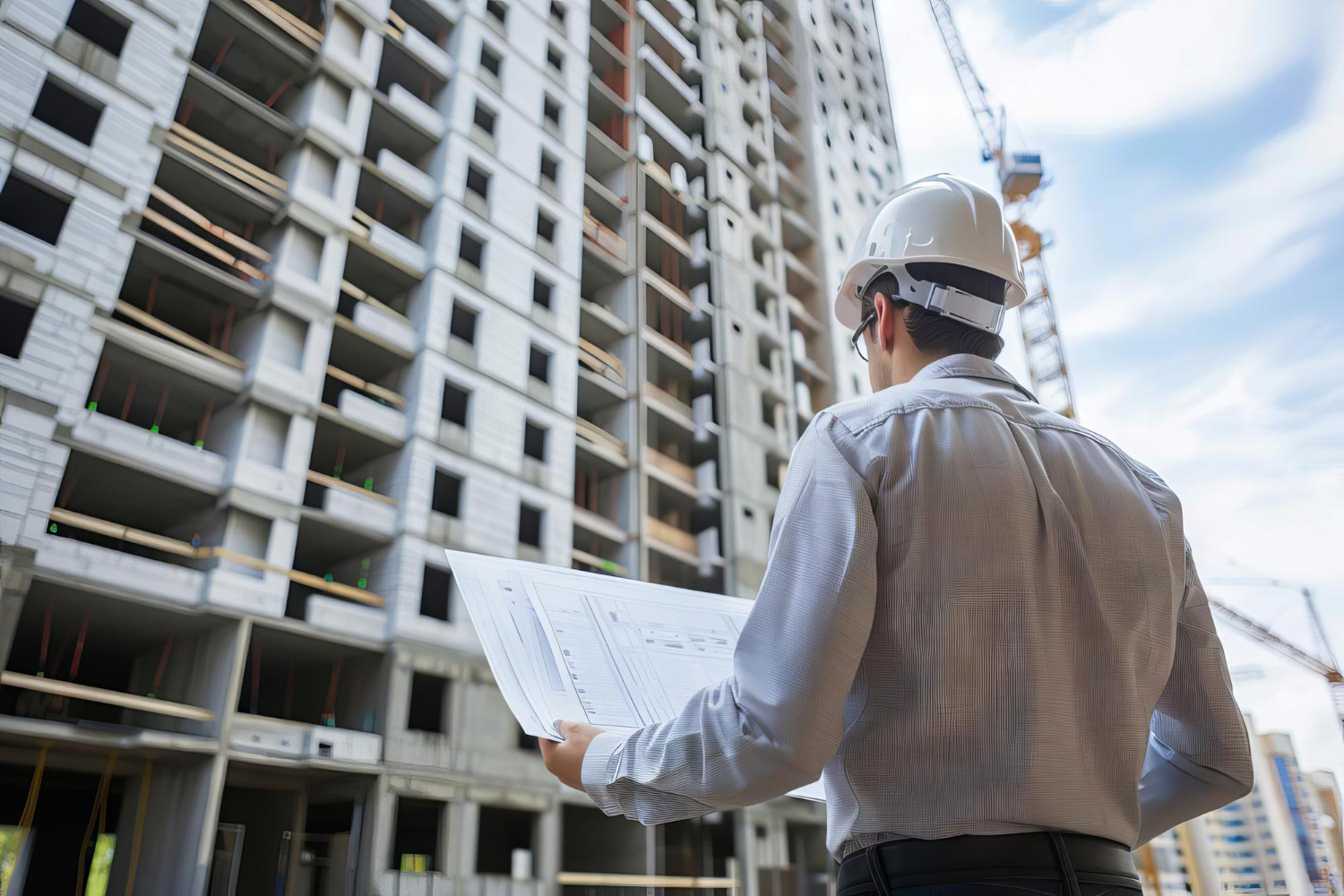 Engenheiro analisando uma estruturas de construção.