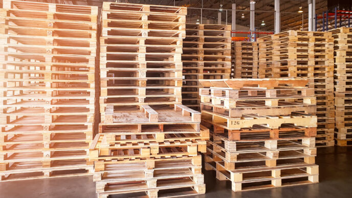 Pallets de madeira em um barracão industrial. - Curso Laudo de Pallets