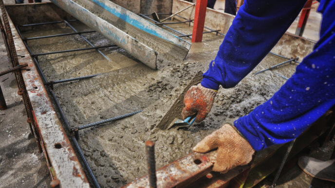 Homem realizando concretagem em uma obra - Laudo Agregados em Concreto