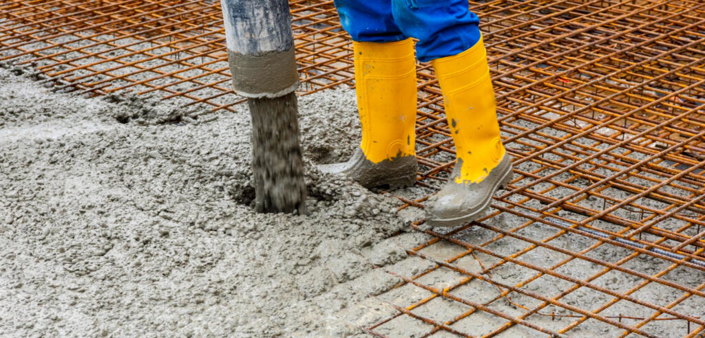 Homem manuseando maquina com concreto fresco - Laudo de Concreto