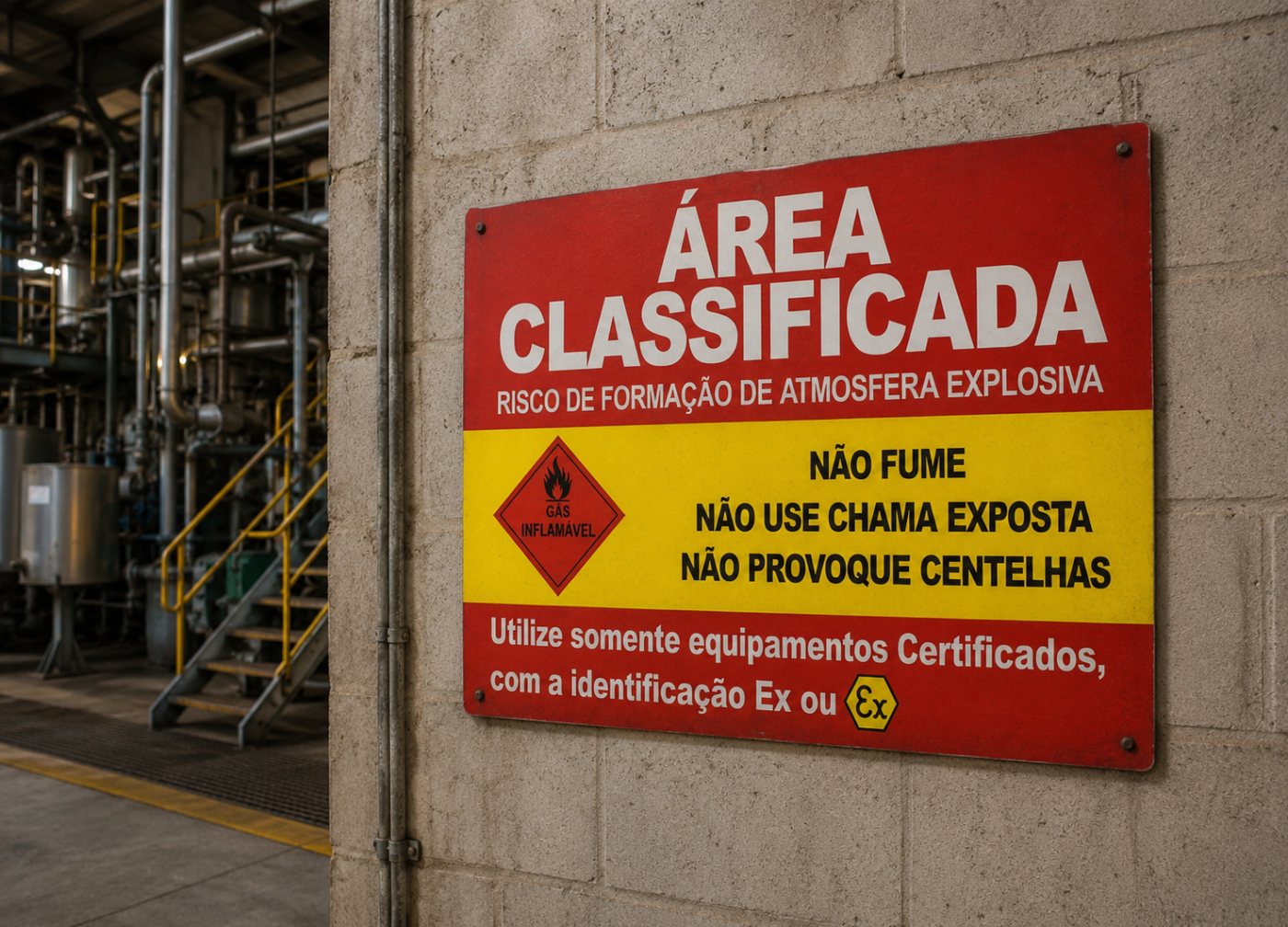 Placa de Área Classificada para Atmosfera Explosiva em Instalação Industrial