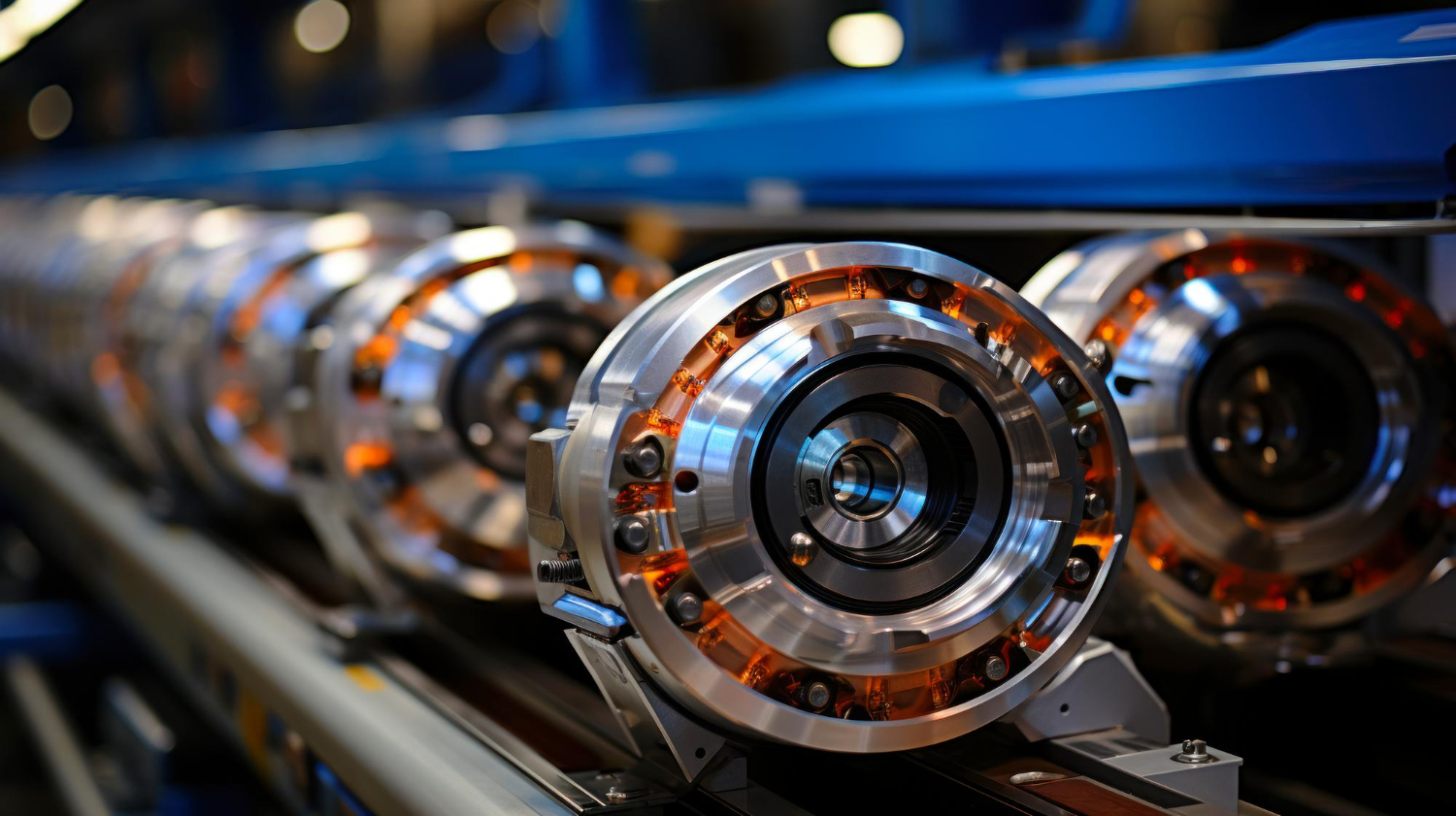 Linha de produção industrial com rolamentos de alta precisão, demonstrando a importância da manutenção adequada para assegurar o desempenho contínuo e eficiente dos equipamentos. - Curso Manutenção Rolamentos.