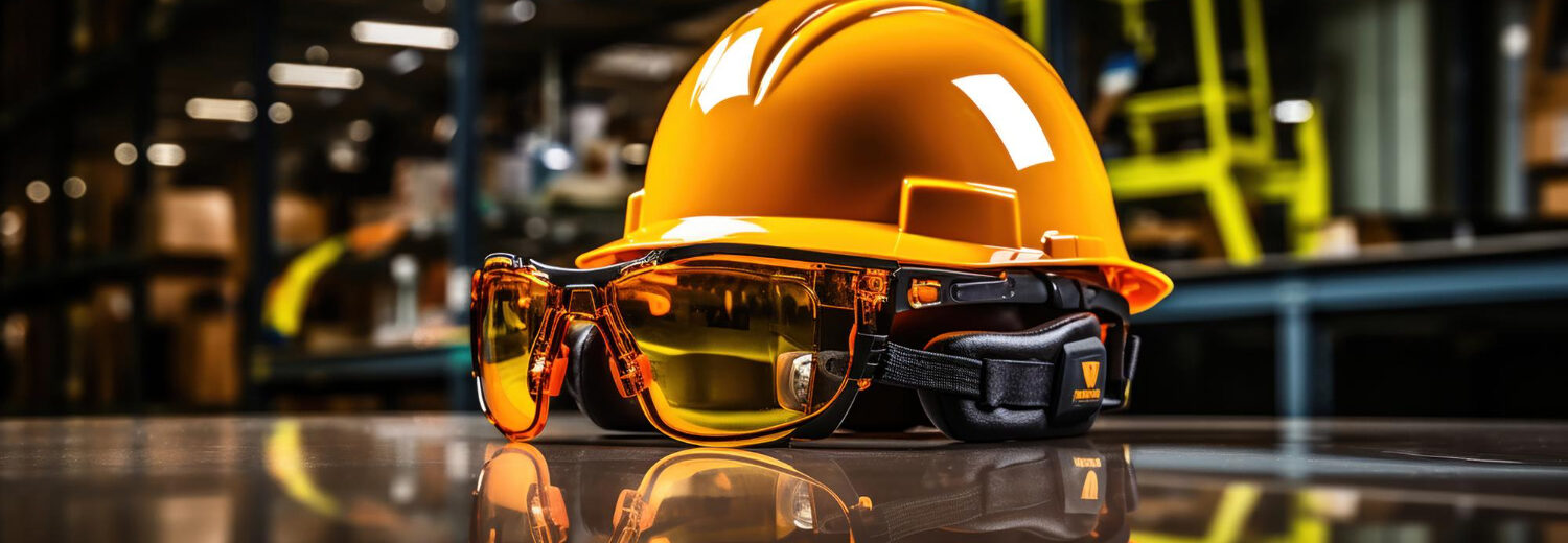 EPIs prontos para uso: capacete, óculos e abafador, proteção essencial conforme NR 06. - Curso NR 06 em Mandarim.