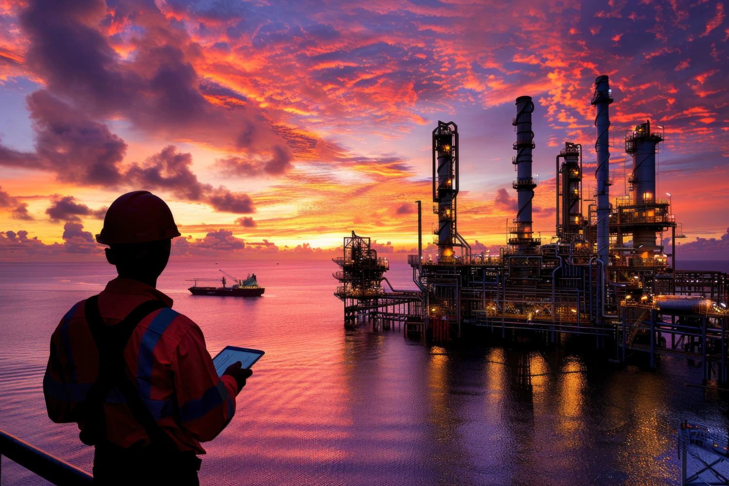 Engineer performing risk analysis on Oil Platform.