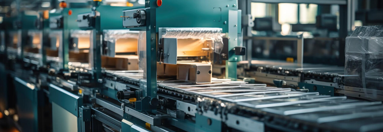 Linha de produção com máquinas injetoras automatizadas, operando em ciclos contínuos para alta produtividade. - Curso Processo Injeção.