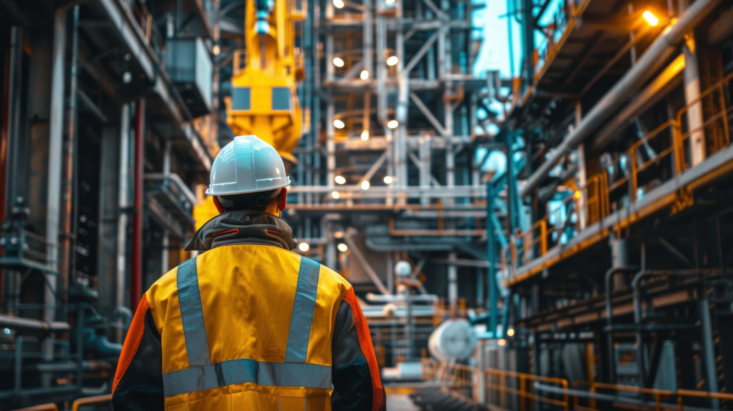 Professionals working in oil and gas platform and installation environments.