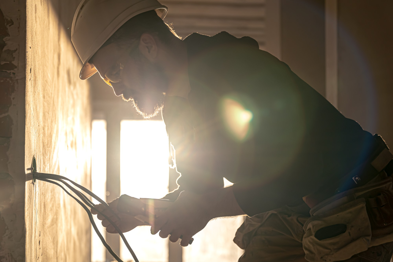 Trabalho em ambiente energizado ao entardecer – uso de EPIs e capacitação em NR 10 são obrigatórios. - Curso NR10 Básico Mandarim.