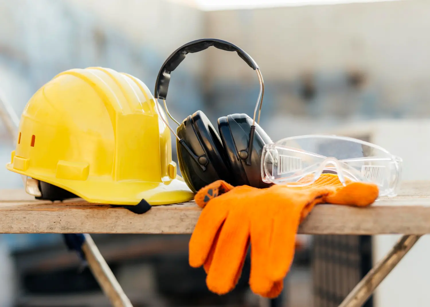 Capacete, luvas, óculos e abafadores: proteção essencial no dia a dia operacional.