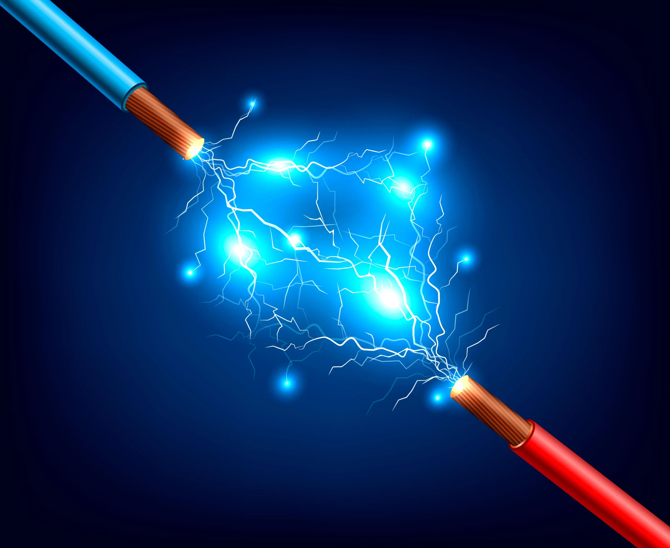 Formação de arco elétrico por aproximação de condutores energizados, risco crítico de alta temperatura.