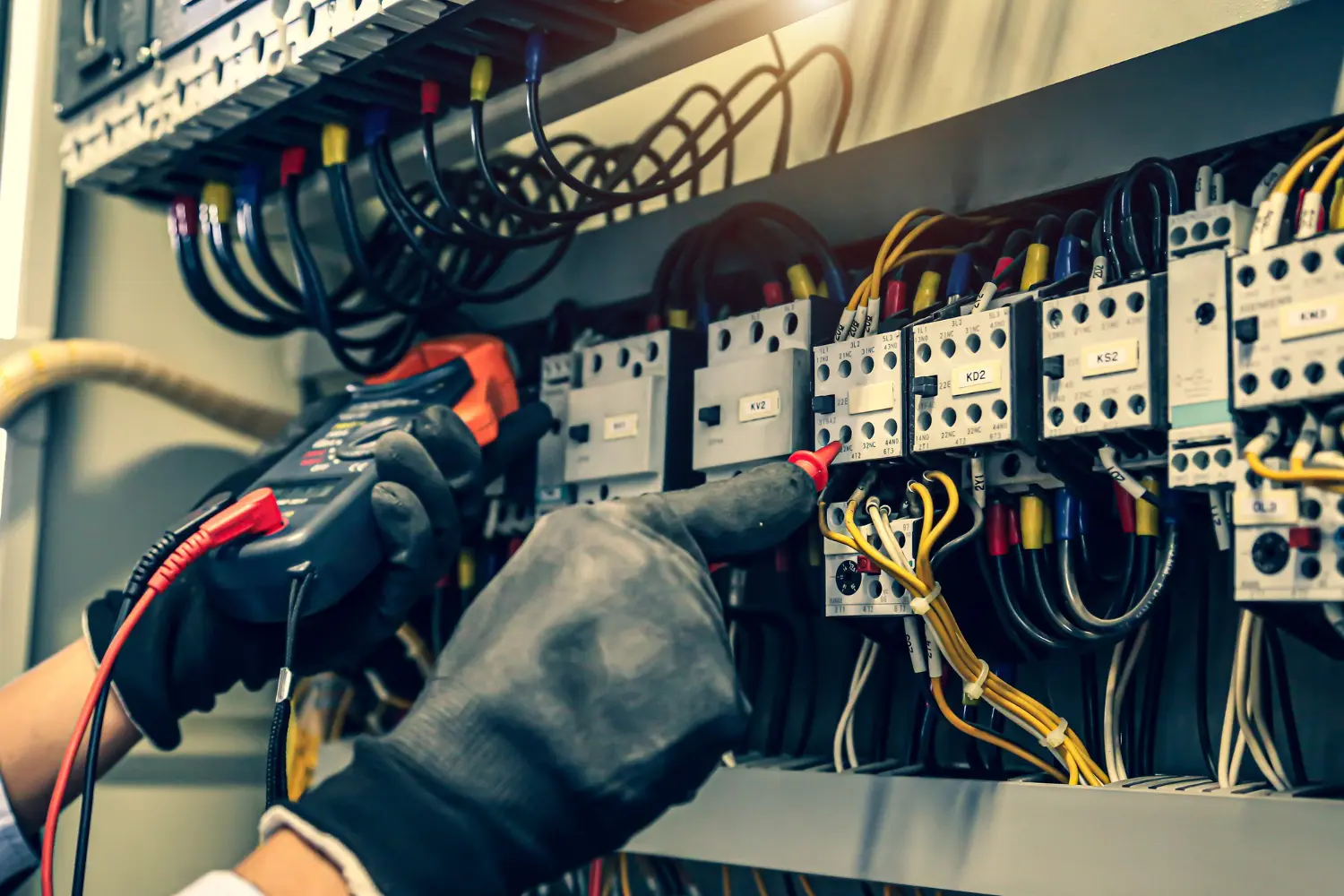 Testes operacionais em circuitos de comando de máquinas industriais – exigência de verificação de tensão e continuidade elétrica conforme NFPA 79 antes da liberação do sistema.