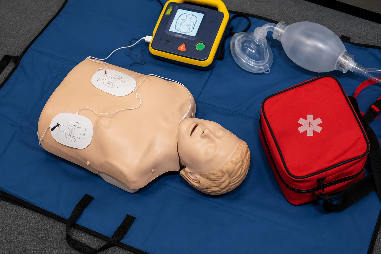 Treinamento em RCP e Uso do DEA O treinamento em Ressuscitação Cardiopulmonar (RCP) e uso do Desfibrilador Externo Automático (DEA) prepara os participantes para reconhecer uma parada cardiorrespiratória, iniciar as manobras de reanimação e utilizar o equipamento corretamente, aumentando as chances de sobrevivência até a chegada do atendimento especializado.