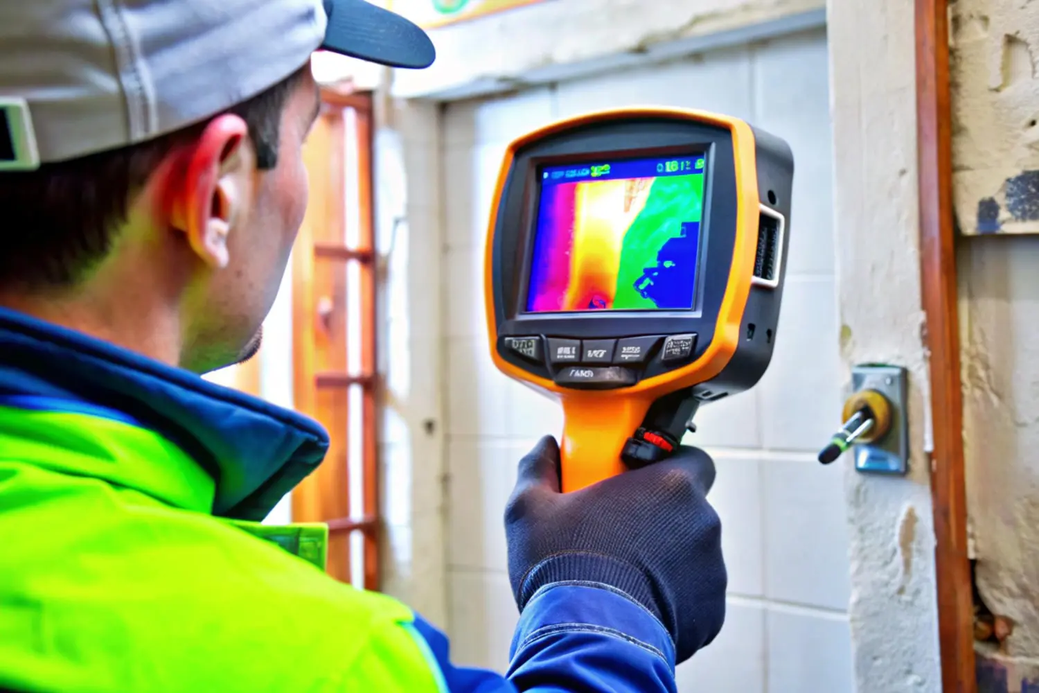 Utilização de câmera termográfica para identificar vazamentos ou falhas térmicas em paredes e estruturas. Técnicas de Termografia Nível I permitem detectar infiltrações, perdas energéticas e patologias construtivas com precisão.