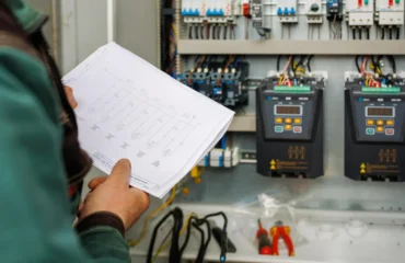 laudo-eletrico Engenheiro eletricista verificando sistema elétrico enquanto faz um laudo elétrico das instalações