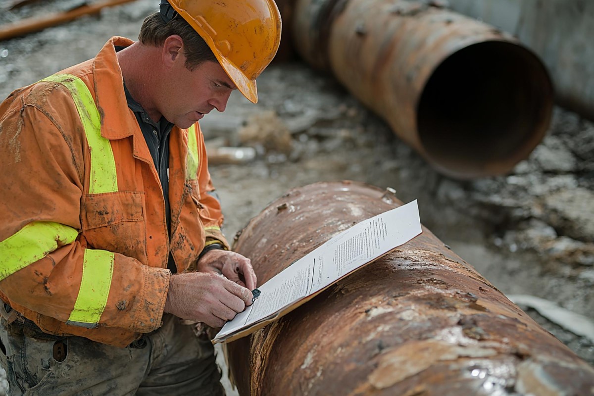 Profissional registra informações da inspeção para garantir rastreabilidade conforme requisitos da NBR NM-ISO 9712.