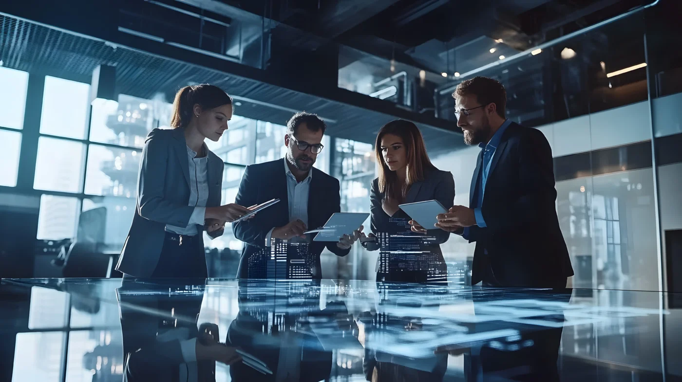 A compliance-focused team reviews technical information and operational data, reinforcing the NR approach that safety training must be connected to real risk management, documented evidence, and decision-making aligned with the company’s GRO/PGR obligations.