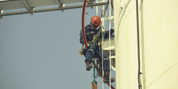 Execução de inspeção técnica em linha de vida com acesso por corda, destacando controle de ancoragem, posicionamento seguro e análise de integridade estrutural. Execução de inspeção técnica em linha de vida com acesso por corda, destacando controle de ancoragem, posicionamento seguro e análise de integridade estrutural.