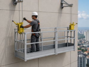 Operação de balancim manual exige inspeção estrutural, pontos de ancoragem validados e conformidade técnica com NR 12, NR 18 e NR 35.