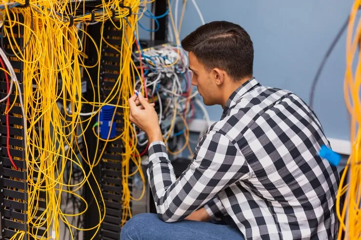 Engenheiro analisa emaranhado de cabos ópticos - Laudo de Cabo Óptico