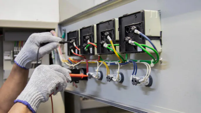 Execução de medições com instrumento de teste em barramentos de saída, reforçando a importância de verificar conexões, isolação e presença de desbalanceamentos de fase conforme recomendações da NFPA 70B.