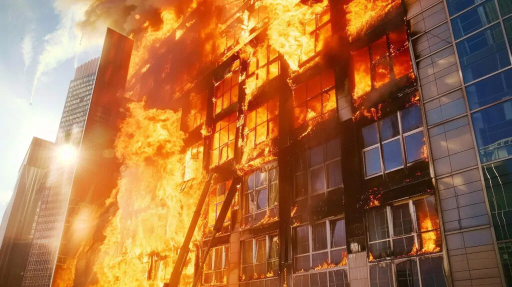 Incêndio em grande escala em um prédio. - Projeto Sistemas de Combate a Incêndio