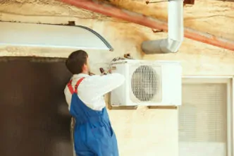 Reparo externo! Técnico ajusta unidade de ar-condicionado para manter tudo funcionando perfeitamente. - Curso Como Fazer PMOC.