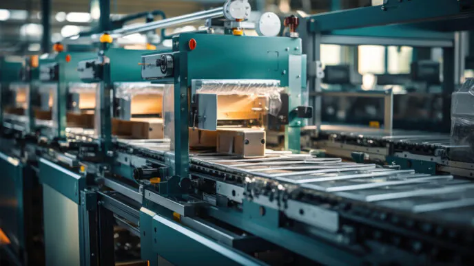 Linha de produção com máquinas injetoras automatizadas, operando em ciclos contínuos para alta produtividade. - Curso Processo Injeção.