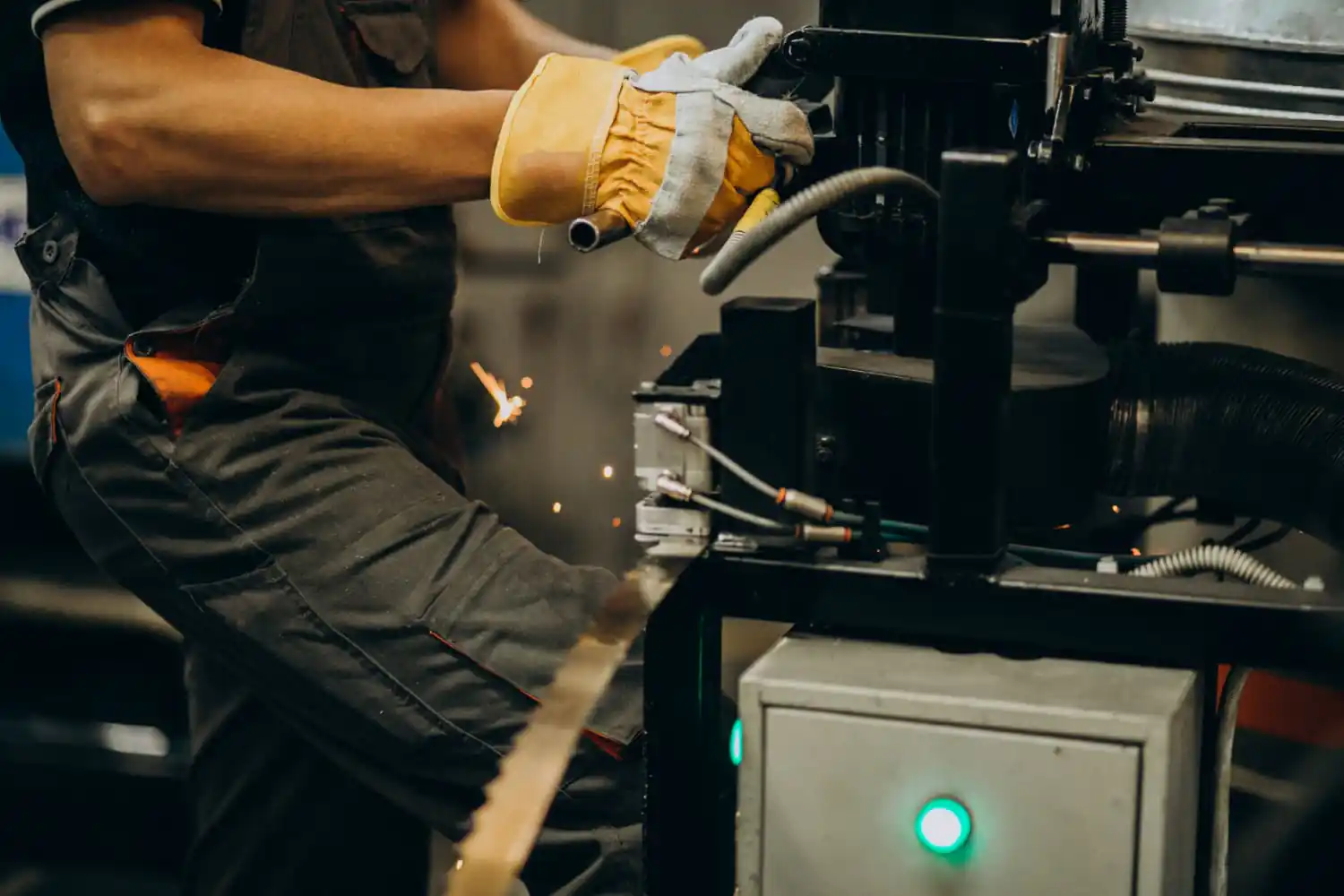Saw operation requires appropriate PPE, fixed guarding, and emergency stop devices in accordance with NR 12. Safety arises from technical precision and conscious presence.